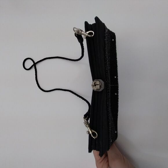 Gino Aldrovandi Black Sparkly Evening Purse with Rhinestones Shoulder Bag 10"x6" - Picture 3 of 14